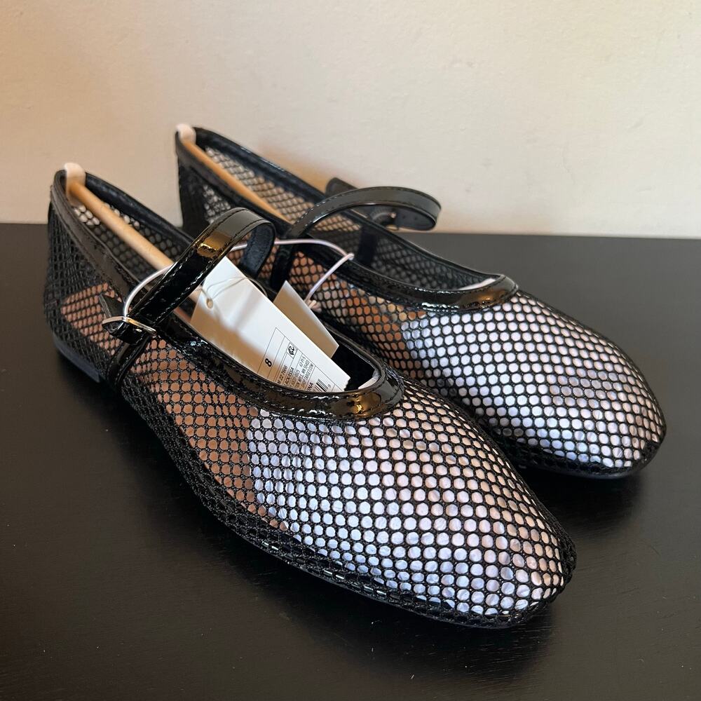 A New Day Issa Black Mesh Fishnet Mary Jane Ballet Flats 8
